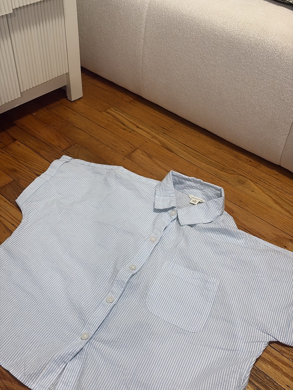 Aeropostale Light Blue & White Striped Button-Down Women's Shirt